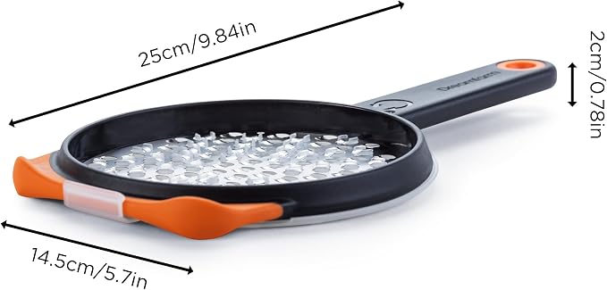 Dreamfarm Ograte Double Sided Cheese Grater - 6mm Coarse Grating, Orange | Multi-directional handheld food and vegetable shredding plane with bowl hook and non-slip foot, flat for space-saving storage