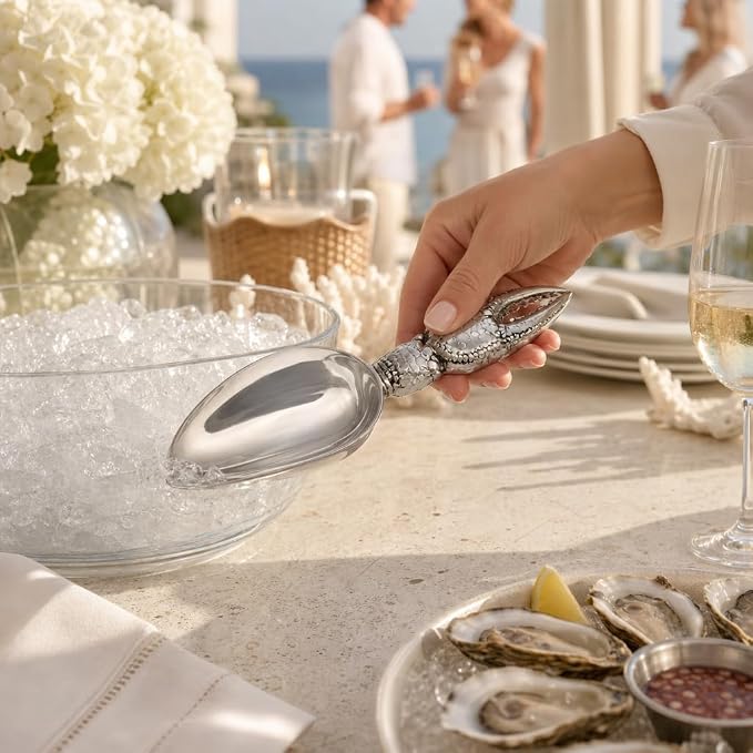 Arthur Court Crab Handle Ice Scoop - Sand Casted and Hand Polished Aluminum - Coastal Barware - 8 Inch Long