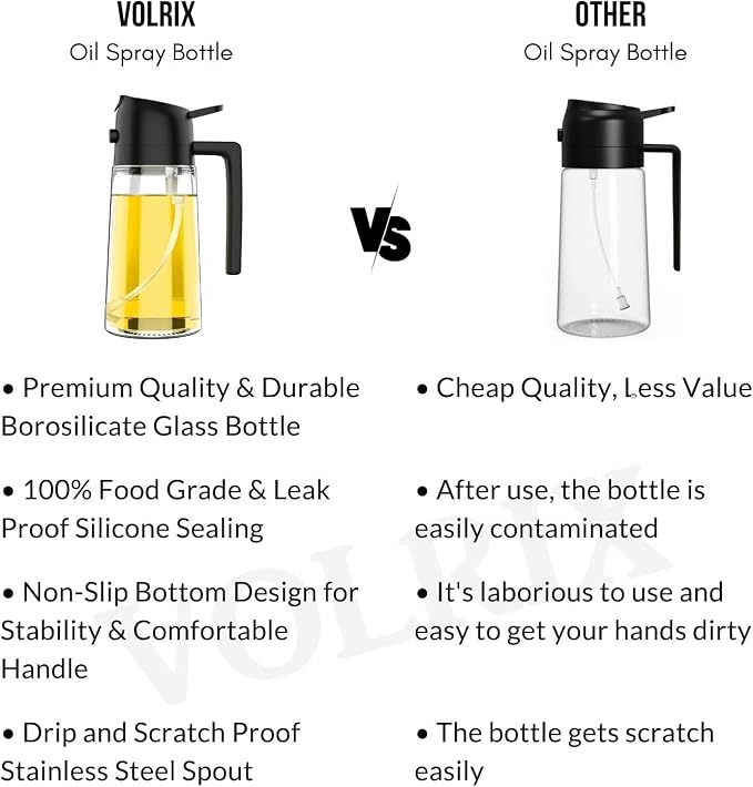 Oil Spray Bottle for Cooking, Premium Glass 2 in 1 Oil Dispenser for Kitchen, Food Grade Oil Sprayer Containers with Nozzle, Oil Bottle for Air Fryer, Roasting and Frying 500 ML