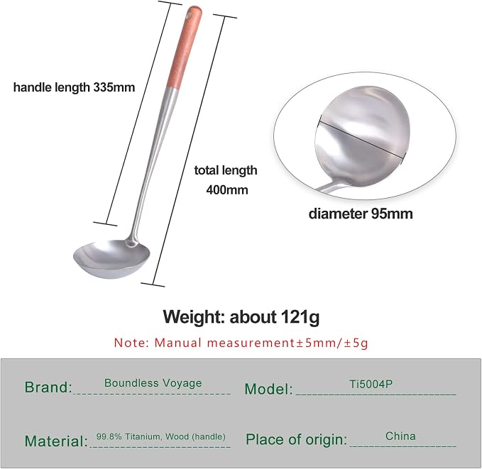 iBasingo&Boundless Voyage Titanium Soup Ladle Durable Rust Proof With Wood Handle Soup Serving Spoon Ladles for Cooking Gravy Sauces US-Ti5004P