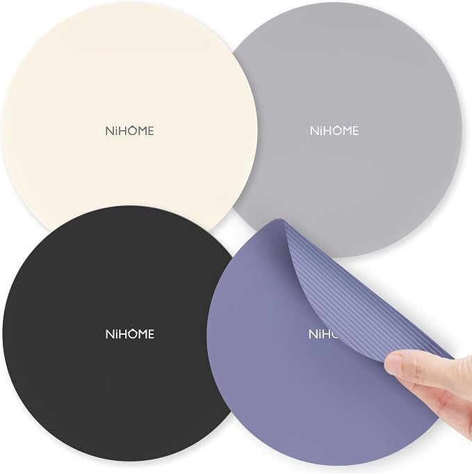 NiHome Silicone Jar Opener Gripper Pads, 6 In for Seniors, Neutral, 4 Pack | Textured Back Pattern For Superior Grip, Food-Grade Silicone, Heat-Resistant Multi-Use Kitchen Pad For Jars, Pots, Spoons