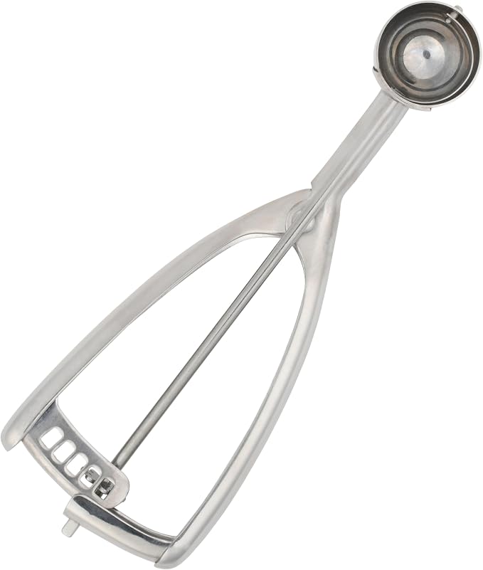 Jenaluca Small Cookie Scoop, 18/8 Stainless Steel, 2 Tsp, Size #100 | Disher for cookies, chocolate chip dough & melon balls. Squeeze-release handle. Right and left handed. Dishwasher safe.