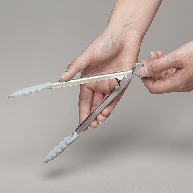 Zeal Silicone Non Stick Kitchen Mini Tongs with Stainless Steel Handle (20cm) -Duck Egg Blue, 20 cm