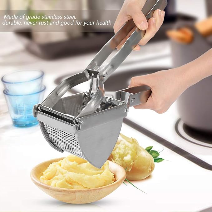 Potato Ricer, Stainless Steel Potato Ricer and Masher Commercial Potato Fruit Meat Press Chopper Mincer Masher Crusher Helper with Ergonomic Comfort Grip for Home Kitchen, 11.02 x 3.15 x 4.13inch