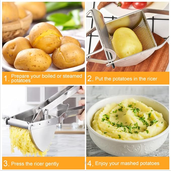 Potato Ricer, CUGLB Stainless Steel Professional Ricer for Mashed Vegetables and Kitchen Tool, Mash Potato Masher for Creamy Mashed Vegetables