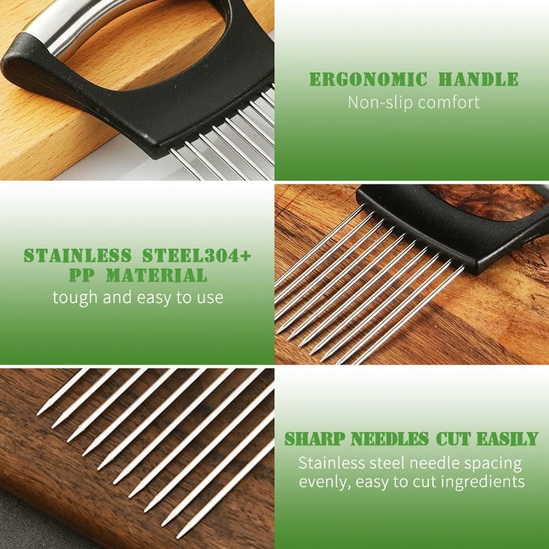 Onion Holder for Slicing, 2024 New Stainless Steel Onion Slice Holder Vegetable Slicer Cutter, Kitchen Chopper Slicing Assistant Tool for Onion Lemon Potato and Tomato (3 PCS)