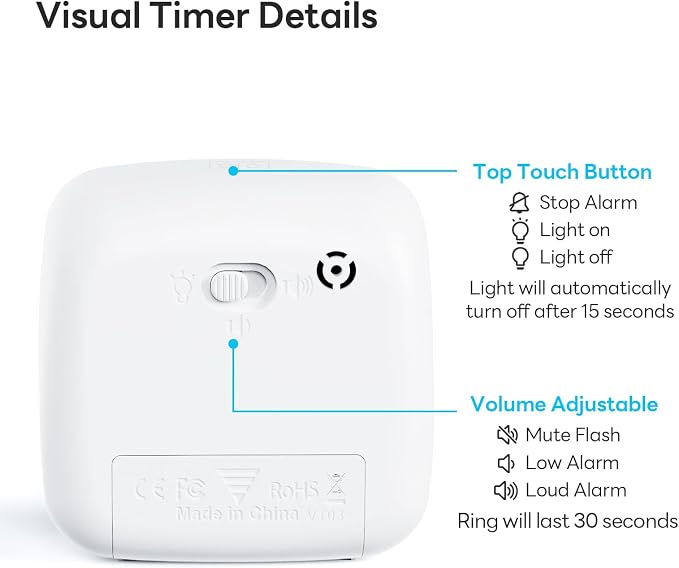 Yunbaoit Visual Timer with Night Light, 60-Minute Rainbow Countdown Timer for Kids and Adults, Time Management Tool for Home, School, Kitchen, or Office (Blue)
