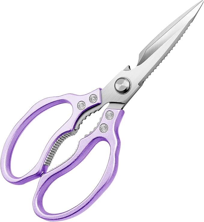 AWinjoy Heavy Duty Sharp Kitchen Scissors, Dishwasher Safe, Cooking Shears for Meat, Chicken, Fish, Poultry, Herb, Bread (Purple)