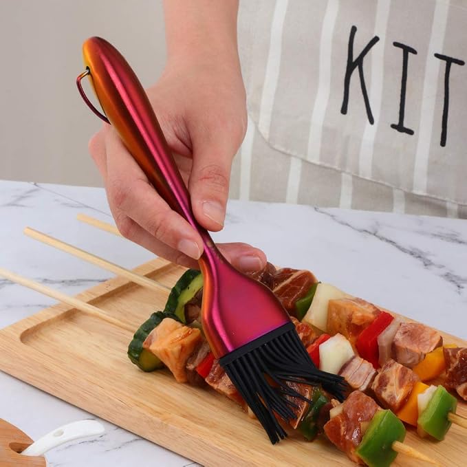 2 Pack Grill Basting Brush with 2 Pack Back Up Silicone Brush Heads, No Shed Bristles Stainless Steel Handles Heatproof Rust Resistant, Pastry Brushes for Kitchen Cooking BBQ (Orange Red)
