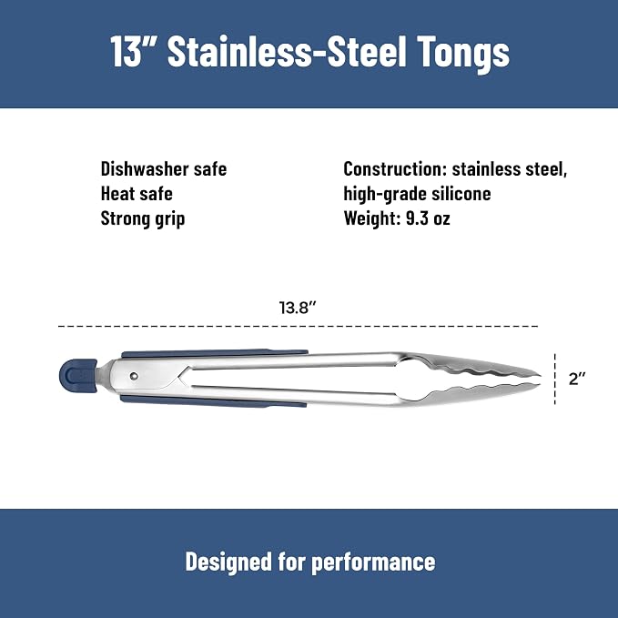 Misen Kitchen Tongs - Dishwasher Safe, Heavy Duty - Precision Stainless Steel Grilling Tool - Heat Resistant - Perfect for Serving and Air Frying - 13 Inch | Blue
