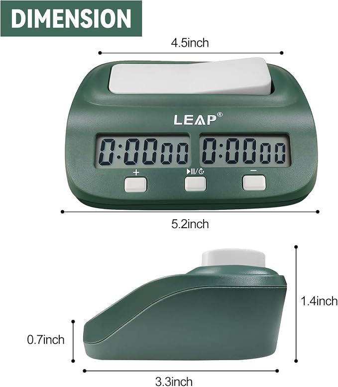 LEAP Digital Chess Clock Timer - I-GO and Chinese Chess with Bonus and Delayed Time Features (Blackish Green)