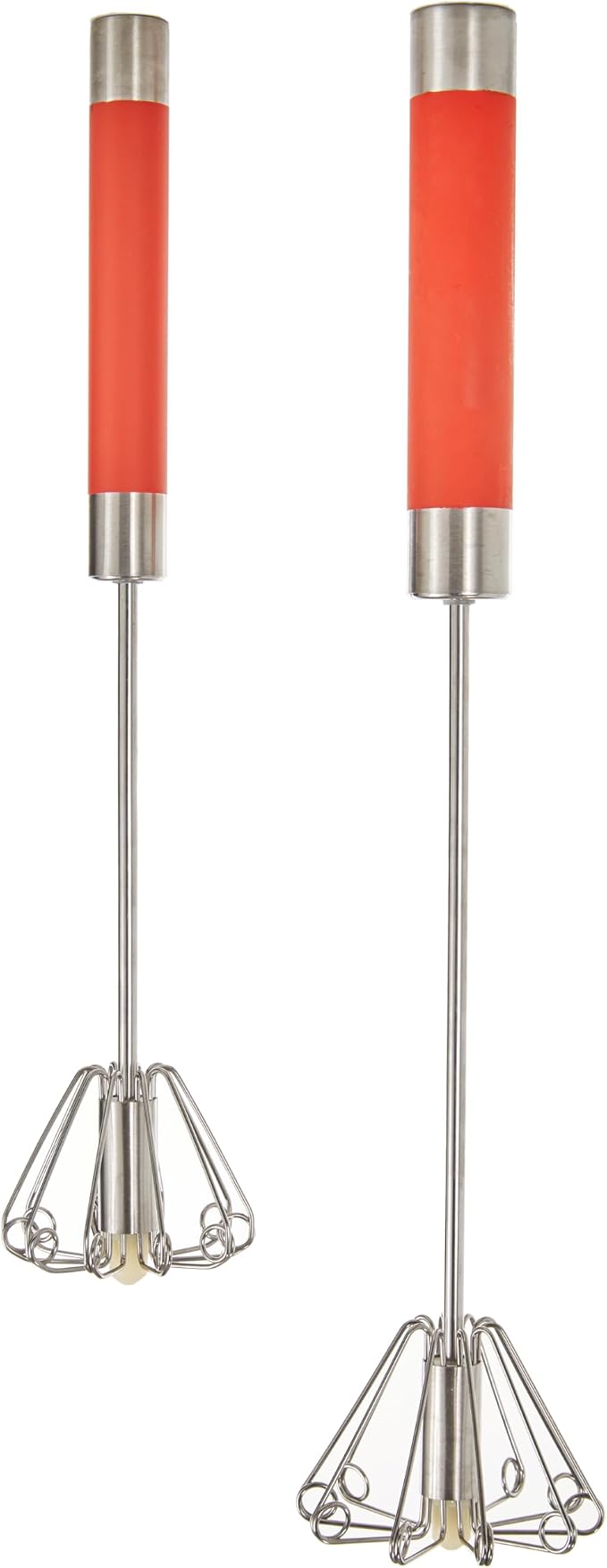 BergHOFF Essentials 2Pc Stainless Steel Miracle Whisk Set, Rotate Balloon Head, Soft-touch Handle, Beating Eggs, Dough, Mixing, Stirring, Red