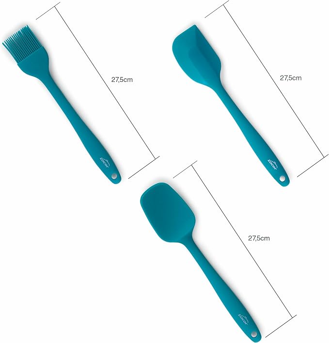 Lacor - 64452 Set of 3 Ocean Kitchen Utensils, Kitchen Spoon, Spatula and Kitchen Brush, Silicone, Metal Core, Non-Stick, Dishwasher Safe, Length 27.5 cm