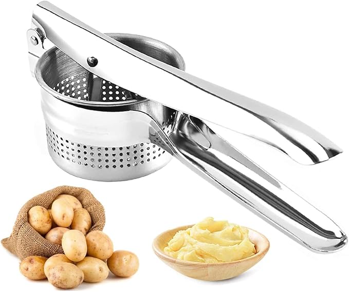 Stainless Steel Potato Presser Masher Ricer, Commercial Grade Tool to Press Mash Fruit or Food
