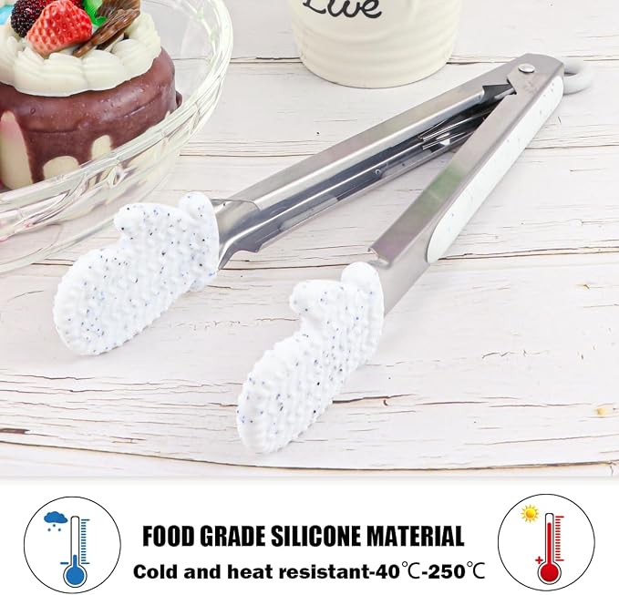 Kitchen Tongs for Cooking Non Stick Cooking Tongs Silicone Tongs Kitchen Tongs with Silicone Tips Stainless Steel Tongs (White)