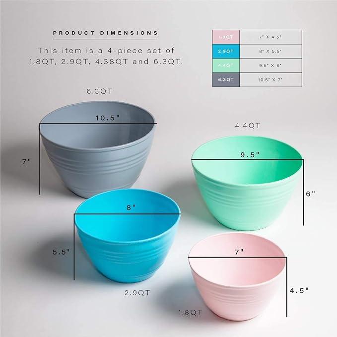 BINO | Mixing Bowl Set with Lids | Versatile Plastic Bowls for Kitchen Mixing, Serving, and Storage - 4-Piece Mixing Bowl Set in Various Sizes | Space-Saving Nesting Design | Dishwasher Safe