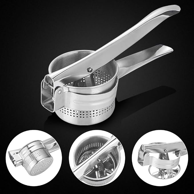 Potato Ricer, Stainless Steel Potatoes Shredder, Heavy Duty Potato Masher Kitchen Tool for Smooth and Fluffy Mashed Potatoes/Puree/Fruit/Juice(COLOR:silver)