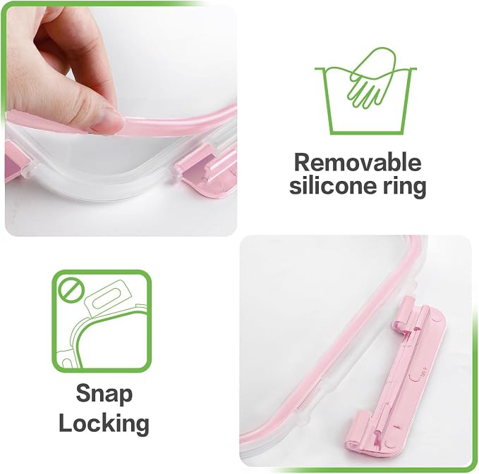 8-Pack 36oz Large Glass Meal Prep Containers with Leakproof Snap-Lock Lids | Borosilicate Glass Food Storage Containers and Bento Boxes , BPA-Free, Oven, Freezer and Dishwasher Safe-Pink