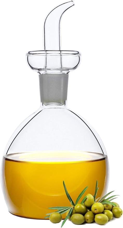 10 oz / 300 ml Clear Glass Olive Oil Dispenser Bottle - Oil & Vinegar Cruet with Pourers and NO Funnel Needed - Olive Oil Carafe Decanter for Kitchen and BBQ