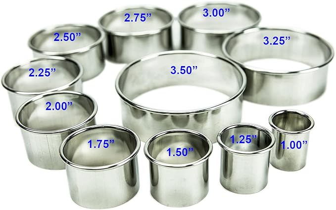 HUJI Round Pastry Dough Cutter Set For Baking Cookies Biscuits Donuts Scones Heavy Duty (2, Set of 11 Round Cutters)