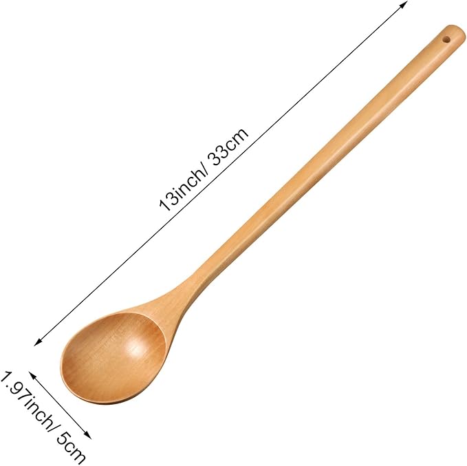 8 Pcs Wood Mixing Spoons, 13 Inch Long Handle Wooden Spoons for Mixing, Large Wooden Soup Spoon Utensil Set for Kitchen Stirring and Cooking, Sturdy and Lightweight(8 Pieces)
