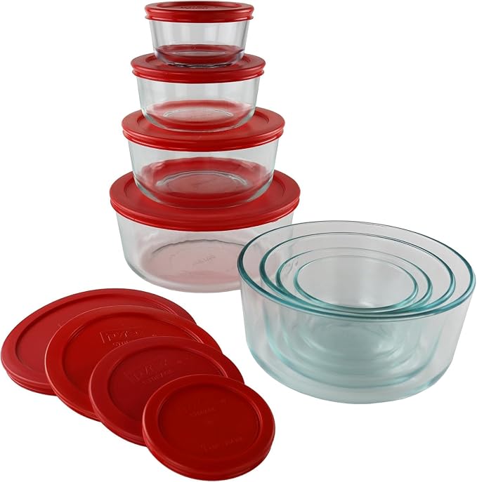 Pyrex Simply Store (8-Pack) Glass Food Storage Containers Set | Meal prep containers (1, 2, 4 & 7 cup) with BPA-free plastic lids, microwave & dishwasher safe