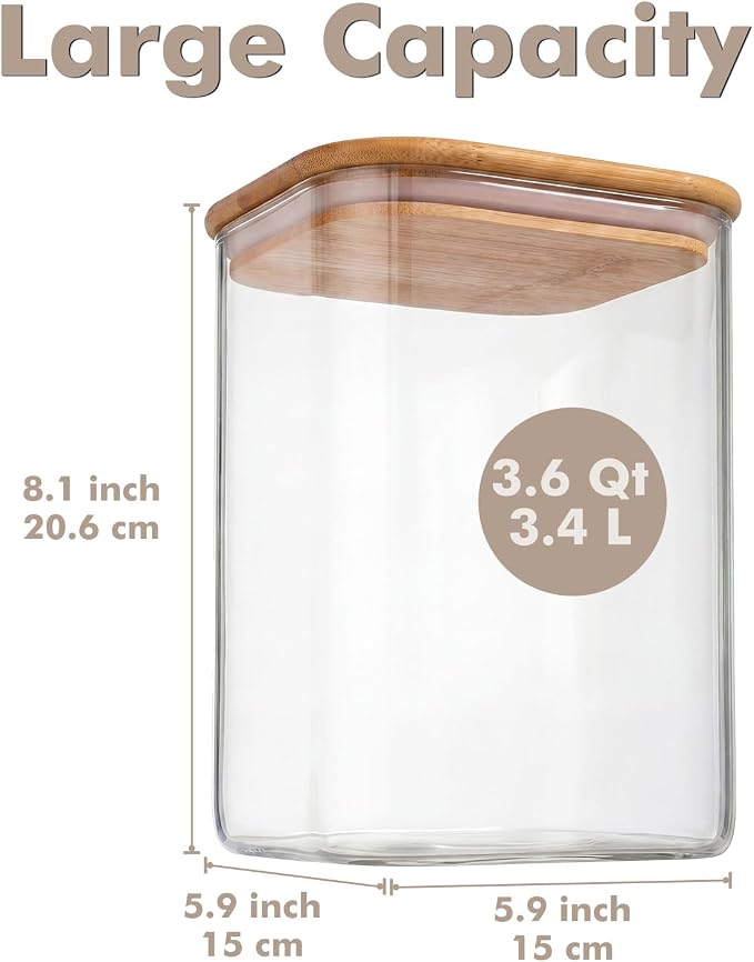 2-Pack 3.4Qt Large Glass Flour Sugar Storage Containers with Lids | Wide Mouth Design, With Measuring Cups, Minimalist Kitchen Organizer,Scandinavian Style Storage,Nordic Style Storage