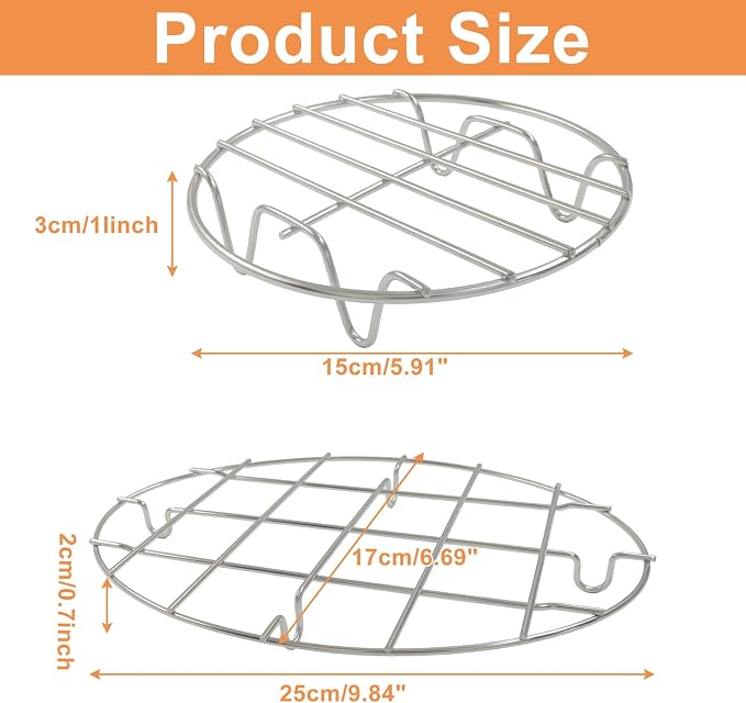 Murtenze 2 Pack Stainless Steel Cooling Rack, 9.8 x 6.7" Oval & 6" | Round Roasting Rack, Kitchen Baking, Roasting, Steaming