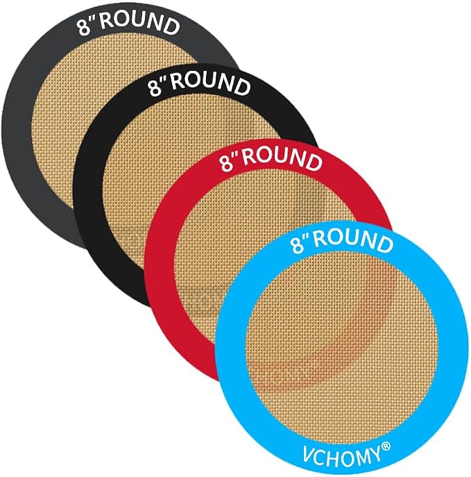 Silicone Baking Mats, Set of 4, Round dia 8 Inch, Non Stick, BPA Free, Baking Sheet Pan Liner for Cake,Pizza,Cookies,Macaron,Bread,Pastry,Toaster (Multi Colors, Round-dia 8 inch)