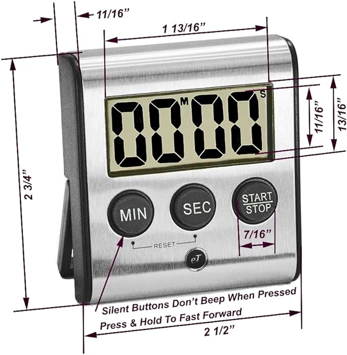 Elegant Digital Kitchen Timer Stainless Steel - Loud Alarm - Model eT-23