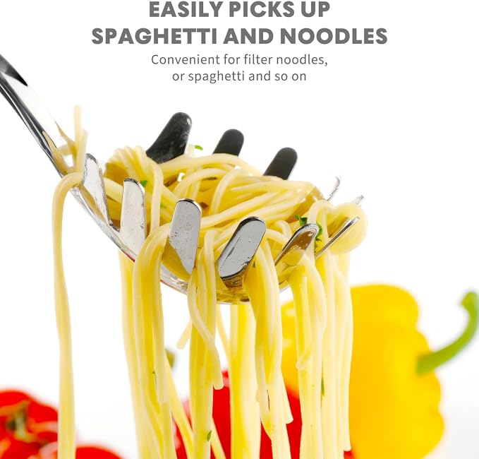 DOITOOL 2 Pcs Stainless Steel Spaghetti Spoon Server with Draining Holes and Teeth 9.44 Inch Pasta Fork for Easy Noodle Serving Comfortable Handle for Home Restaurant Use