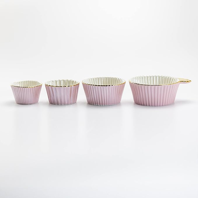 Gracie China by Coastline Imports Gold Trim Pink Porcelain Fluted 4-Piece Measuring Cup Set