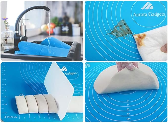 Silicone Baking Mat with Measurements – Heat Resistant, BPA Free, Non-Stick Pastry Mat for Rolling Dough – Easy to Clean Silicone Mat - Does Not Discolor-Blue