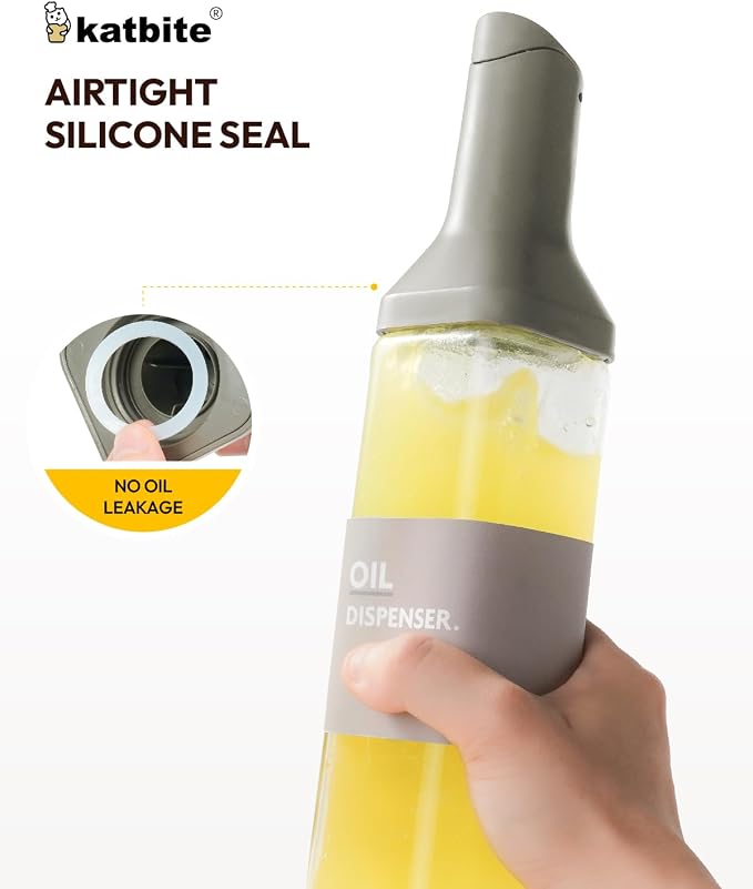 katbite 16oz Glass Olive Oil Dispenser Bottle for Kitchen Cooking - Leakproof Kitchen Essential with Precise Pouring Spout for Salad, Air Fryer, BBQ, Non-Stick Pans, Easy Refill and Use, Dark Grey