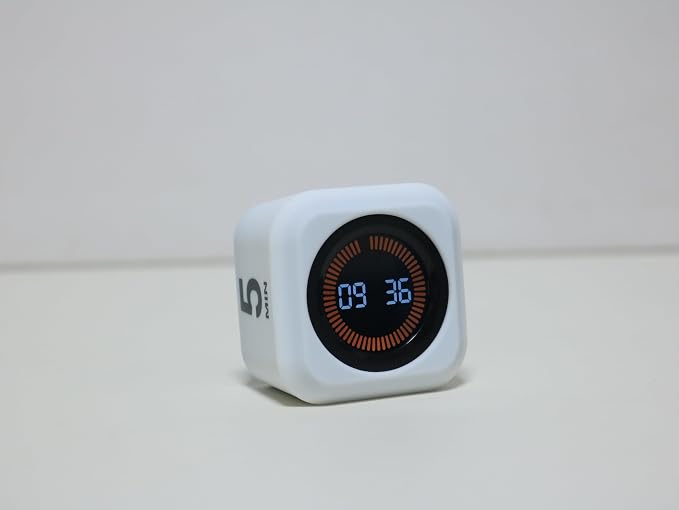 Rotating Cube Visual Pomodoro Timer 5, 25, 10 50 Minutes Preset + Custom Countdown, Rechargeable Desk Productivity Flip Timer with Detachable Silicone Cover for ADHD Study Work Kitchen School (White)