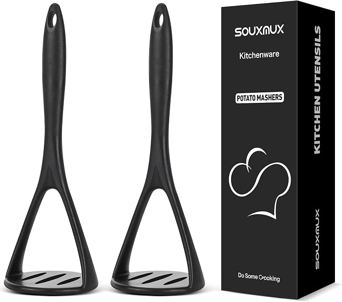 2-Pack Silicone Potato Masher - Heavy Duty, Non-Scratch, Dishwasher Safe | Mashing potatoes, avocado, baby food. Heat-safe 450°F. Soft-grip, BPA-free, seamless. Gentle on pans.