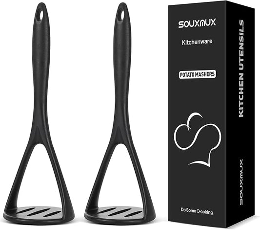 2-Pack Silicone Potato Masher - Heavy Duty, Non-Scratch, Dishwasher Safe | Mashing potatoes, avocado, baby food. Heat-safe 450°F. Soft-grip, BPA-free, seamless. Gentle on pans.