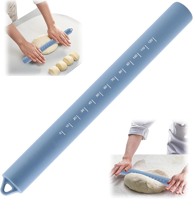 Non Stick Dough Roller Pins for Baking,Silicone Rolling Pin with Steel Core 10.39"/26.4cm (Blue)
