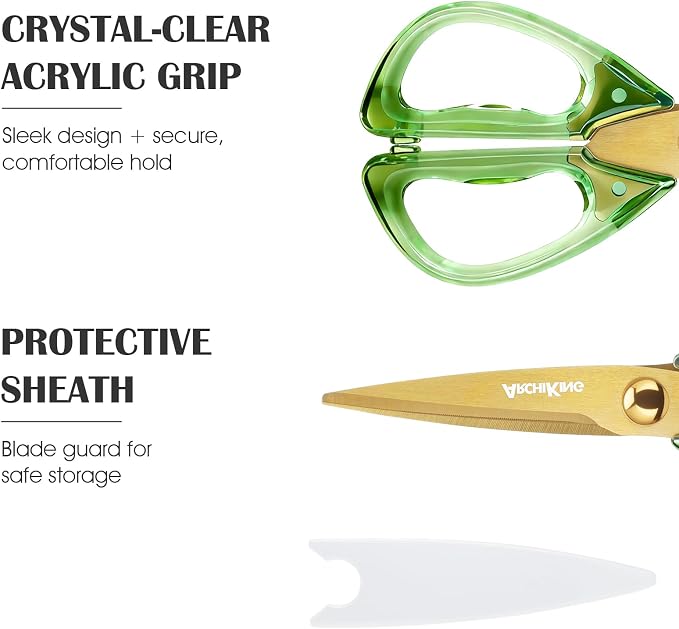 8.0inch Kitchen Shears, Sharp Stainless Steel Meat & Poultry Scissors, Transparent Green Acrylic Handle, All Purpose Utility Cooking Scissors for Kitchen/BBQ/Home/Office