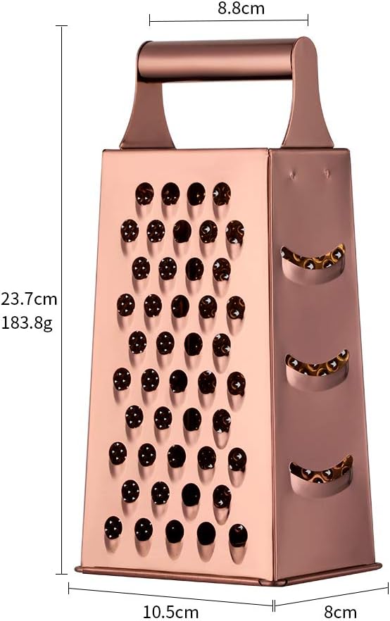 Buyer Star Handheld Cheese Grater Box for Kitchen Stainless Steel Cheese Grater with Handle for Grinding Shredding & Slicing, 4 Sided Metal Food Shredder Cheese Slicer, Dishwasher Safe, Rose Gold