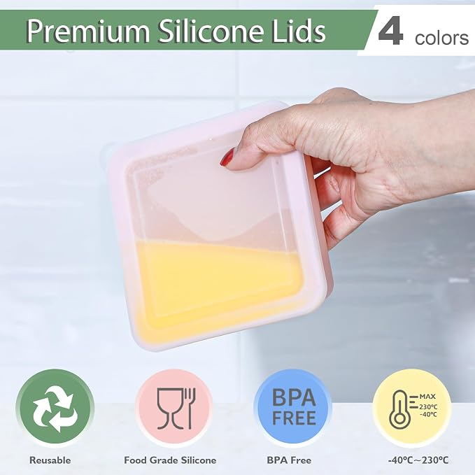 Webake 2-Cup Silicone Freezer Trays with Lids (4-Pack), Individual Portion Control Containers for Soup & Meal Prep – Easy-Release Single-Serving Molds for Lasagna, Leftovers, and Sauces
