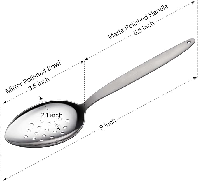 Kunz Spoon Perforated | 1/8 Inch Small Holes Perforated Spoon for Draining & Scooping Small Foods, 9 Inch Solid Chef Spoons Slotted, Stainless Steel, Easy to Clean, Plating & Cooking