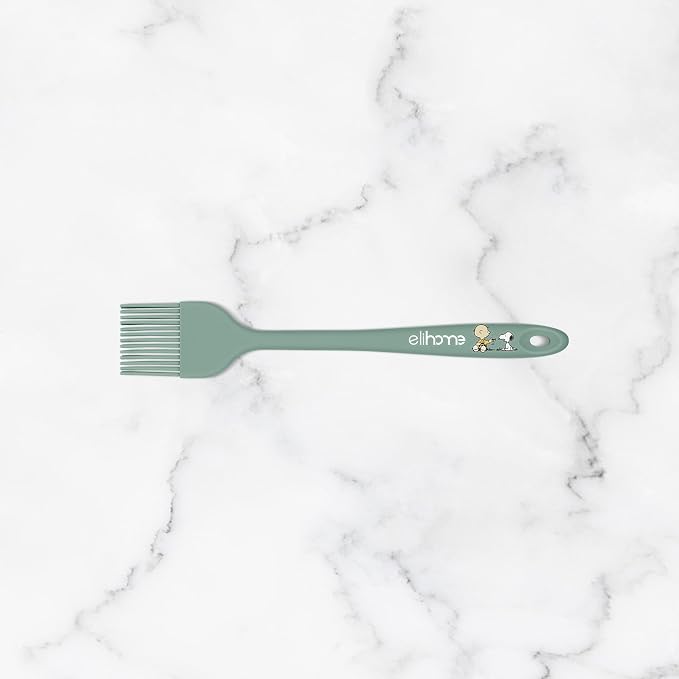 Elihome × Peanuts Silicone Basting Brush (8.75”) – Heat Resistant to 600°F, Food-Grade Platinum Silicone, Seamless 1-Piece Design, Non-Stick Safe, Dishwasher Safe, Sage Green