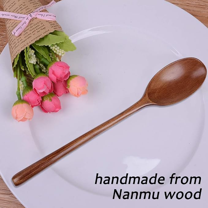 8 Pieces Wood Soup Spoons, DaKuan Wooden Ladle Spoon Set for Cooking Mixing Stirring Honey Tea Soda Dessert Coconut Bowl Nonstick Pots Kitchen- 9 Inch