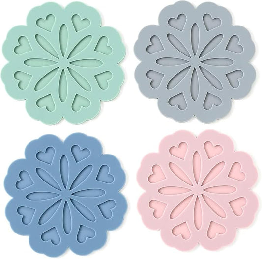 Set 4 Silicone Trivet Mat - Hot Pot Holder Hot Pads for Table & Countertop - Trivet for Hot Dishes - Non-Slip & Heat Resistant Modern Kitchen Hot Pads for Pots & Pans, Assort 4 Colors