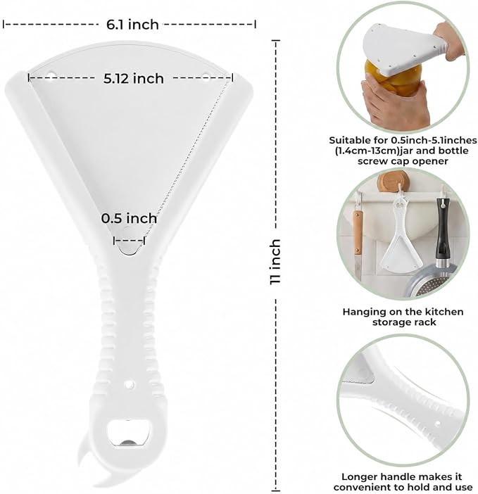 Jar Opener for Weak Hands and Seniors with Arthritis — 3-in-1 Stainless Steel Lid Gripper, Opens 0.5"–5.1" Jars and Bottles, Manual Kitchen Tool for Low Strength, Elderly