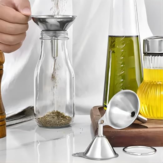 Funnels for Kitchen Bottle Filling, Lmoszuak Mini Stainless Steel Funnels, Multi-use Small Kitchen Funnel Set of 3, for Transferring Liquid, Fluid, Essential Oils, Powder,Tiny Spices,Dishwasher Safe