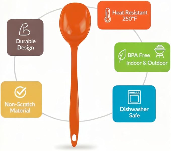 Reston Lloyd Cooking Spoon for Serving, Basting, Mixing, Heat Resistant, BPA Free Melamine 11 Inch Utensil with Ergonomic Handle, Black