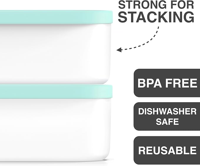 BALCI - Ice Cream Container - 2 Quart - Perfect Reusable Freezer Storage for Homemade Ice Cream Tubs for Sorbet, Frozen Yogurt and Gelato! - Flexible Silicone Lids, Long Scoop, Stackable - Mint