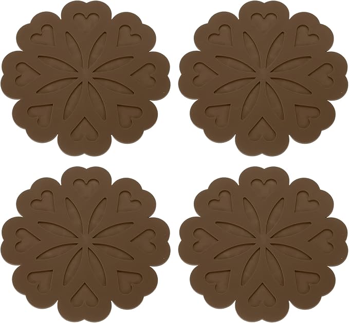 uxcell 4Pcs Silicone Trivet Mats, Flower Pattern Silicone Pad Hot Pad Pan Protectors Table Protector Heat Resistant Mat for Countertop, Hot Dishes, Hot Pots and Pans, Brown